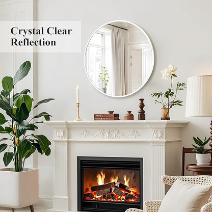 Fabuday White Circle Mirror for Wall 24 inch - Round Mirror for Bathroom, Entryway, Living Room, Hallway, Vanity Decor, Big Matte Metal Frame Mirrors