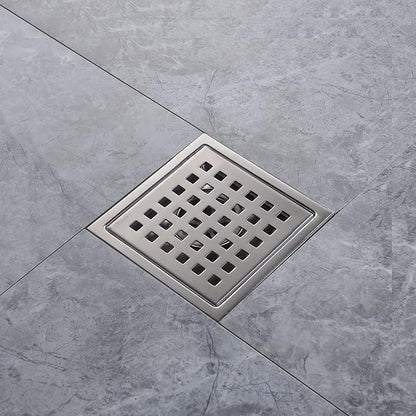 4 Inch Brushed Nickel Shower Floor Drain Square for Bathroom Kitchen Removable Grille Plate Cover with Flange Kit, Sus304 Stainless Steel