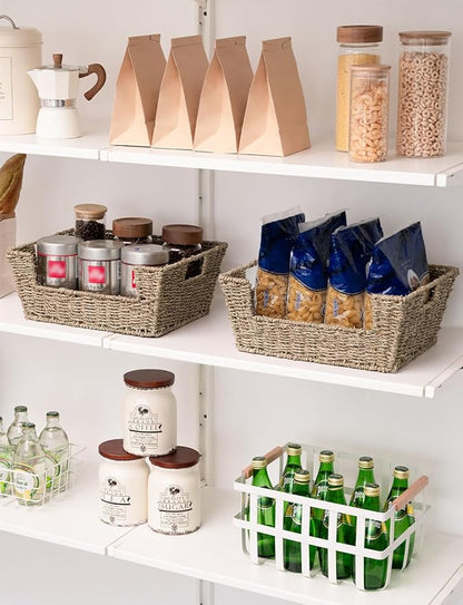 StorageWorks Wicker Storage Basket for Pantry Organizers and Storage, Stackable Seagrass Pantry Baskets for Shelves, 2-Pack