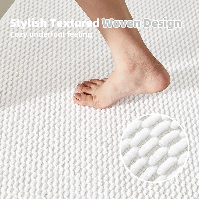 Toilet Rug, Thin Toilet Rugs U Shaped Washable Non Slip Absorbent Quick Dry Low Pile Toilet Mat, White 20"x24" U Shape
