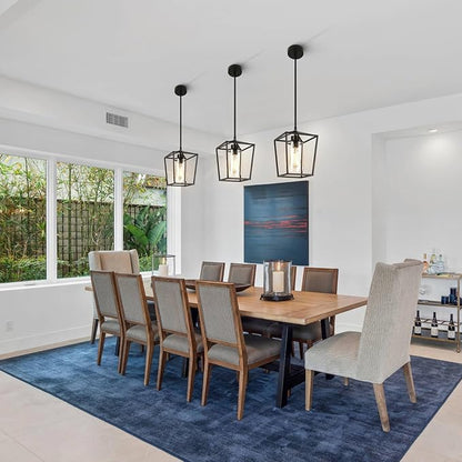 3 Pack Black Pendant Lights for Kitchen Island, 1-Light Farmhouse Metal Pendant Light Cage Kitchen Hanging Light Fixtures with Clear Glass Shade for Dining Room, Entryway, Hallway, Foyer