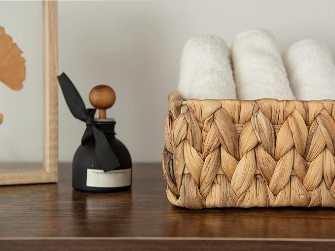 StorageWorks Water Hyacinth Baskets, Small Wicker Baskets for Organizing in Kitchen and Bathroom, 2-Pack