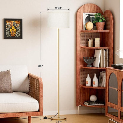 Ambimall 60'' Modern Floor Lamp with Shade, Tall Lamps for Living Room, Bedroom, Office, Dining Room, Beige Shade with Gold Pole(Without Bulb)