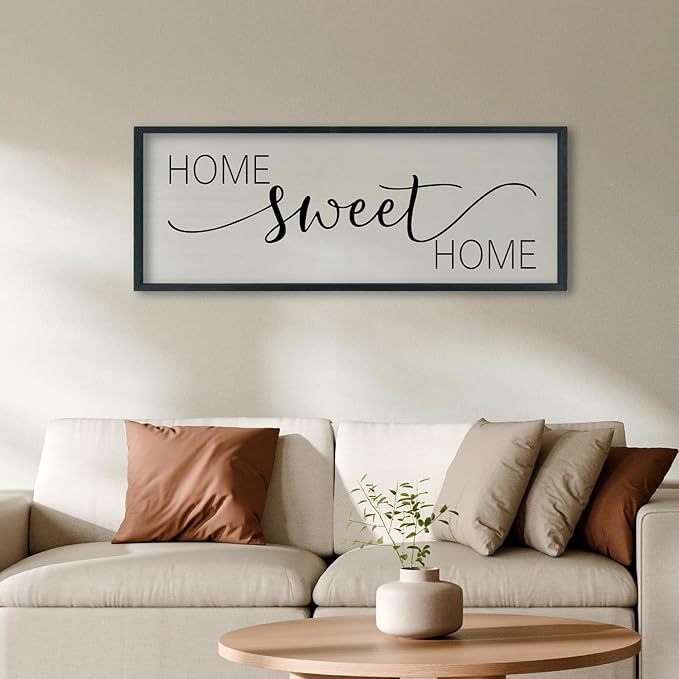 SRSZHIYUE Home Sweet Home Sign 40"x15" for Farmhouse Rustic Large Family Living Room Over Couch Modern Horizontal Wall Decor, Wood Framed Plaques Art Decorative (Black)