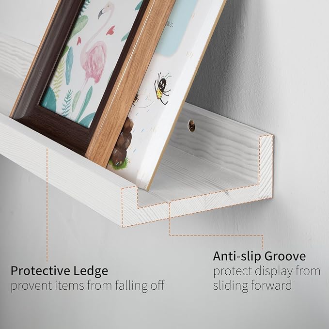 SAUMONIERES Picture Ledge Shelf Floating Book Shelves Set of 2 Wall Mounted Solid Wood for Bedroom Bathroom Living Room Kitchen, 55 Inch White