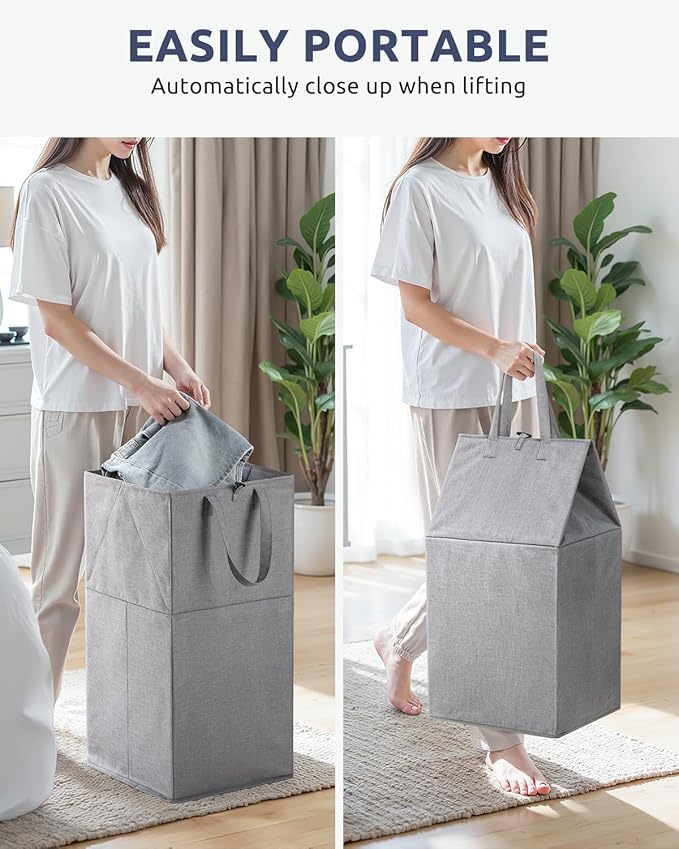 SOLEDI Freestanding Strong Transformable Laundry Hamper, Dual-Function Design, Large Collapsible Laundry Basket with Extended Handles, Easy to Carry, Clothes hamper for laundry（75L,Grey）