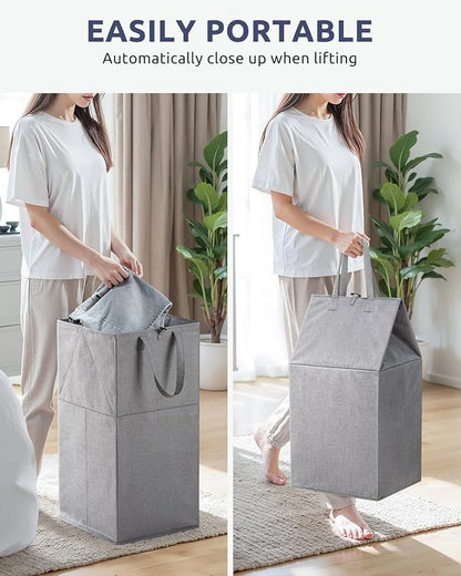 SOLEDI Freestanding Strong Transformable Laundry Hamper, Dual-Function Design, Large Collapsible Laundry Basket with Extended Handles, Easy to Carry, Clothes hamper for laundry（75L,Grey）