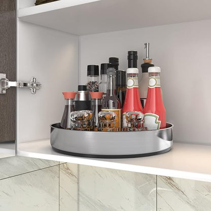 VAEHOLD Pantry Cabinet Lazy Susan Stainless Steel Black Spice Rack Turntable - Decorative Trays Storage Containers Organizer for Kitchen Cabinet, Snacks, Bathroom (10 inches)