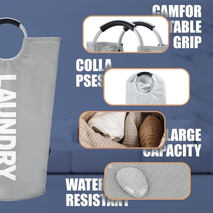 Caroeas 125L Laundry Basket,Large Laundry Hamper, Laundry Bag with Padded Handles, Clothes Hamper Stands Up Well, Collapsible Free Standing Easy Storage Washing Bin (Light Grey,125L)