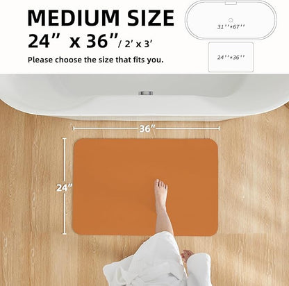 Bathroom Mat Quick Dry, Bathroom Rugs Non Slip Washable Thin Absorbent Bath Mat Fits Under Door Bathroom Floor Mat Perfect for Bath, Shower, or Sink 24"x36" Orange