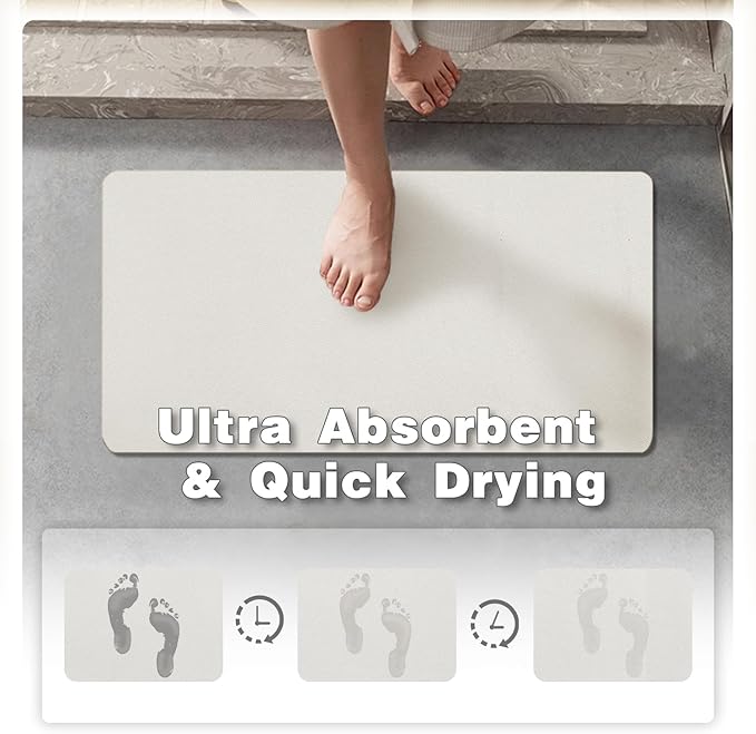 Bath Mat, Bathroom Rugs Non Slip Washable Thin Absorbent Quick Dry Bath Mat Fits Under Door Bathroom Floor Mat Perfect for Bath, Shower, or Sink 36"x60" White