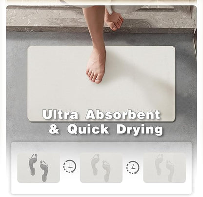 White Bath Mat, Bathroom Rugs Non Slip Washable Thin Absorbent Quick Dry Bath Mat Fits Under Door Bathroom Floor Mat Perfect for Bath, Shower, or Sink 20"x30" White