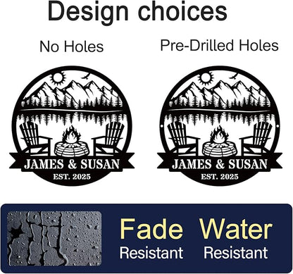 Personalized Camping Signs Custom Outdoor Campfire Metal Sign Custom Mountain Campfire Sign Family Name Sign Personalized Camping Gifts Fire Pit Cabin Campsite Sign(Campfire)