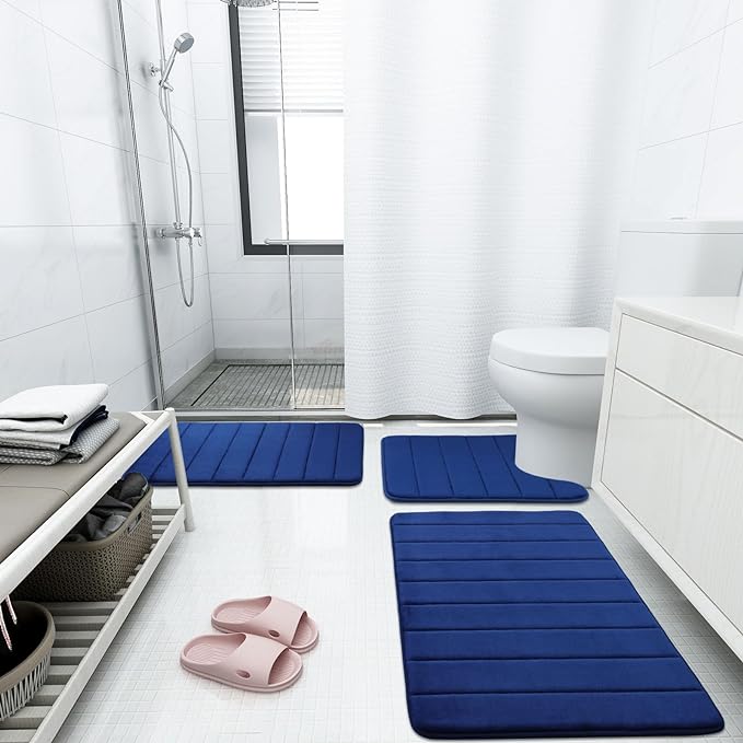 Buganda Memory Foam Bath Mat, 55" x 24", Ultra Soft and Non-Slip Bathroom Rugs, Water Absorbent and Machine Washable Bath Rug Runner for Bathroom, Shower, and Tub, Navy Blue
