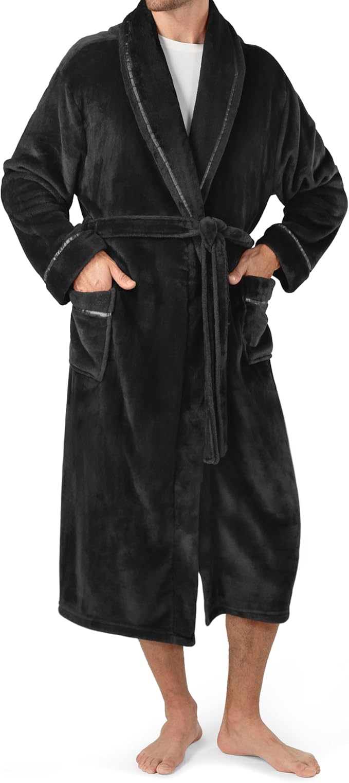 PAVILIA Mens Soft Robe | Warm Fleece Robes for Men, Soft Spa Bathrobe with Shawl Collar and Pockets