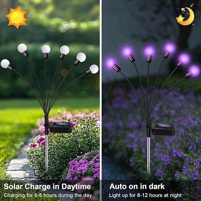 Solar Garden Lights Outdoor, Waterproof Solar Powered Lights for Yard Pathway Patio, Swaying Lawn Decor as Gardening Gifts for Women Holiday (Purple, 4 Pack)