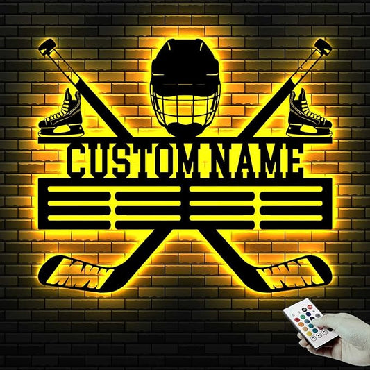 Custom Hockey LED Wall Sign - Personalized Skate & Goalie Mask Neon Light Custom Name Sign, Hockey Decor for Boys Room, Man Cave, Locker Room, Players, Coaches, Sports Fans