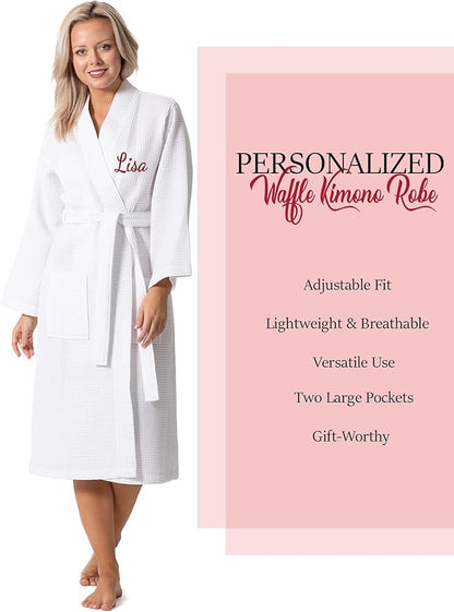 Turkish Linen Waffle Knit Lightweight Kimono Spa & Bath Robes for Women - Quick Dry - Soft