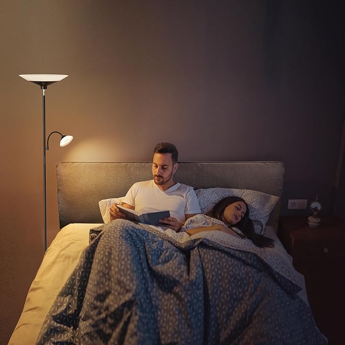 RGB Torchiere Floor Lamp - 2 Way Dimmable LED Standing Lamp with Remote&Button Control, 34W Rotatable Floor Reading Light, 72'' Tall Modern Corner Lamp for Living Room Bedroom Office, Black