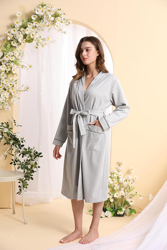 Womens Kimono Robe Lightweight Soft Bathrobe Sleepwear Loungewear with Pockets