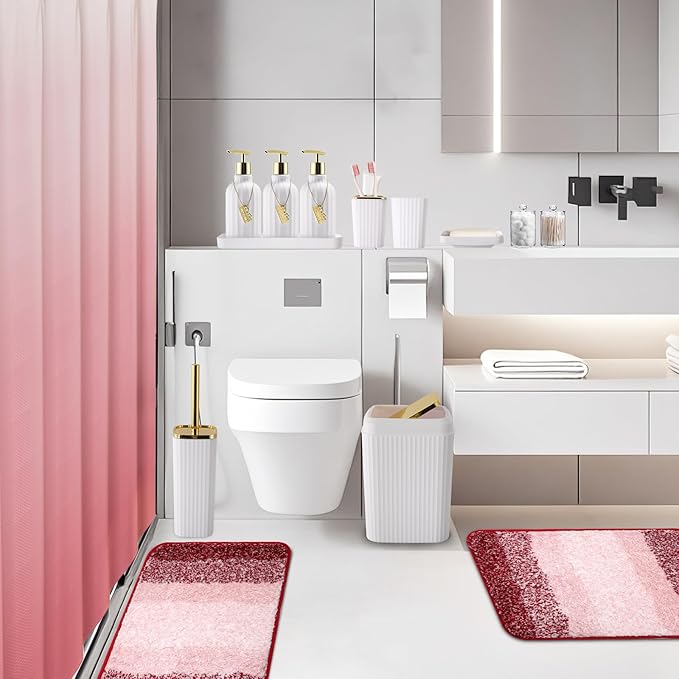 32PCS Bathroom Set Bathroom Sets with Shower Curtain and Rugs Gold Bathroom Accessories,Shower Curtain Set,Bathroom Rug Set with Bathroom Trash Can