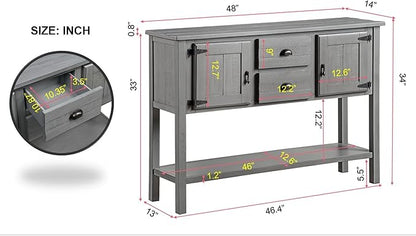 Solid Wood Farmhouse Console Table Sofa Table with Storage Drawers and Shelves for Storage Entry Hallway Foyer Sofa Side Table(48" Gray)