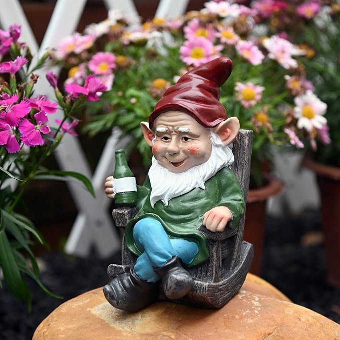 OwMell Drinking Wine Garden Gnome Statue Decoration 7.3" Figurine Ornament for Indoor Outdoor Home Patio Yard Lawn - Wine