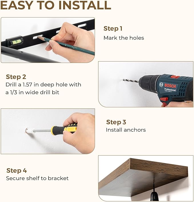 32 Inches Floating Shelves for Wall, 9.3" Deep Long Floating Shelves Set of 2, Large Display & Storage Shelf, Wall Shelf for Bathroom Bedroom Living Room Kitchen Office, Rustic Brown