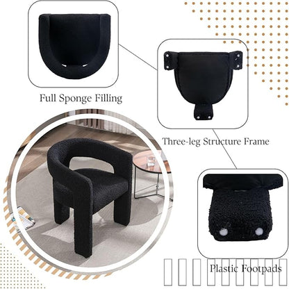 Black Sherpa Dining Chairs Set of 4, Modern Barrel Dining Room Chairs Upholstered Faux Fur Accent Chair with Arms and Round Back for Living Room Kitchen Armchair No Assembly Needed