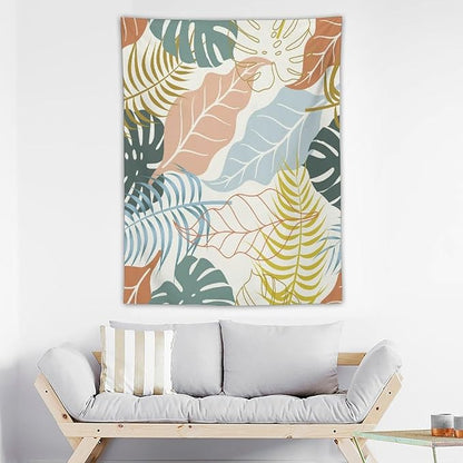 ICMOLYYENLO Boho Green Leaves Tapestry, Mid Century Abstract Tropical Palm Leaves Modern Minimalist Geometric Wall Hanging, Neutral Home Decor Art for Living Room Bedroom Dorm 60x60 Inch