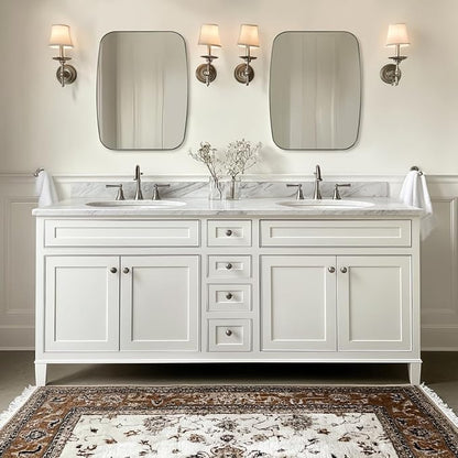 ANDY STAR Brushed Nickel Mirror, 28x36 Inch Stainless Steel Metal Frame Oblong Bathroom Mirror for Vanity, 1’’ Deep Wall Mounted Vertically/Horizontal