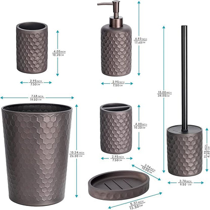 zccz Bathroom Accessory Set - 6 pcs Bronze Bathroom Accessories Set with Trash Can, Toothbrush Holder, Toothbrush Cup, Soap Dispenser, Soap Dish, Toilet Brush with Holder - Accessoire Salle de Bain