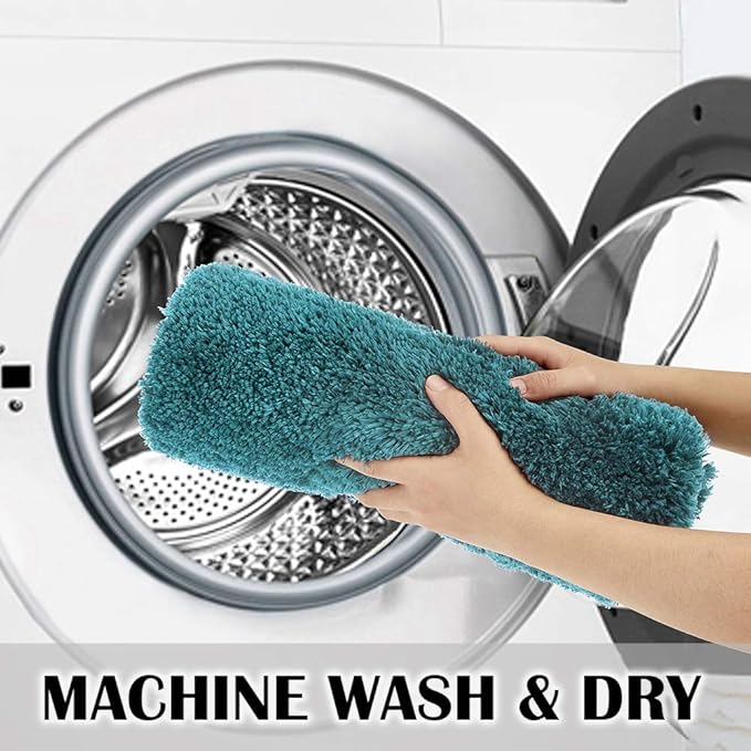 Suchtale Non Slip Bath Mat - Soft Microfiber Shaggy Bath Mat, Machine Washable, Thick Plush U Shape Toilet Rug (20 x 24, Teal)