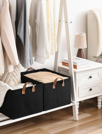 StorageWorks Storage Bins, Fabric Storage Bins for Shelves, Extra Large Storage Baskets with Metal Frame, Closet Baskets and Bins with Handles, Jumbo, Black, 2-Pack