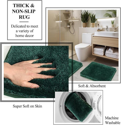 24 PCS Dark Green Bathroom Accessories Set with Shower Curtain and Rugs, Bathroom Sets with Extra Soft and Absorbent Bath Rugs Shower Curtain Bathroom Accessory for Bath