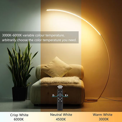 NUÜR Arc Floor Lamp, 67" Tall Gold LED Modern Standing Floor Lamp with Remote Control, Arched Bright Floor Lamps for Living Room Bedroom Office Home