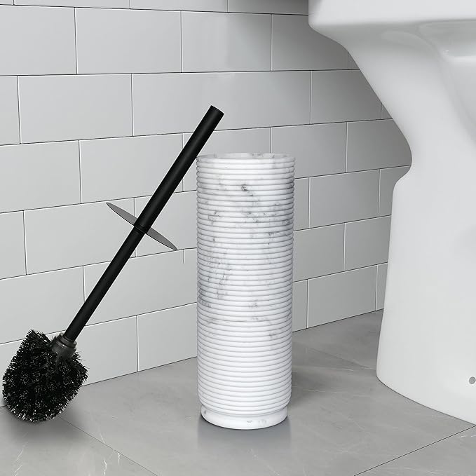 Contemporary Ribbed Design Resin Toilet Holder and Brush Set for Bathroom, Stylish and Durable Cleaning Tool with Modern Design, Compact for Efficient Cleaning
