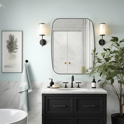 ANDY STAR Black Mirror for Bathroom, 28x36 Inch Stainless Steel Metal Frame Oblong Bathroom Mirror for Vanity, 1’’ Deep Wall Mounted Vertically/Horizontal