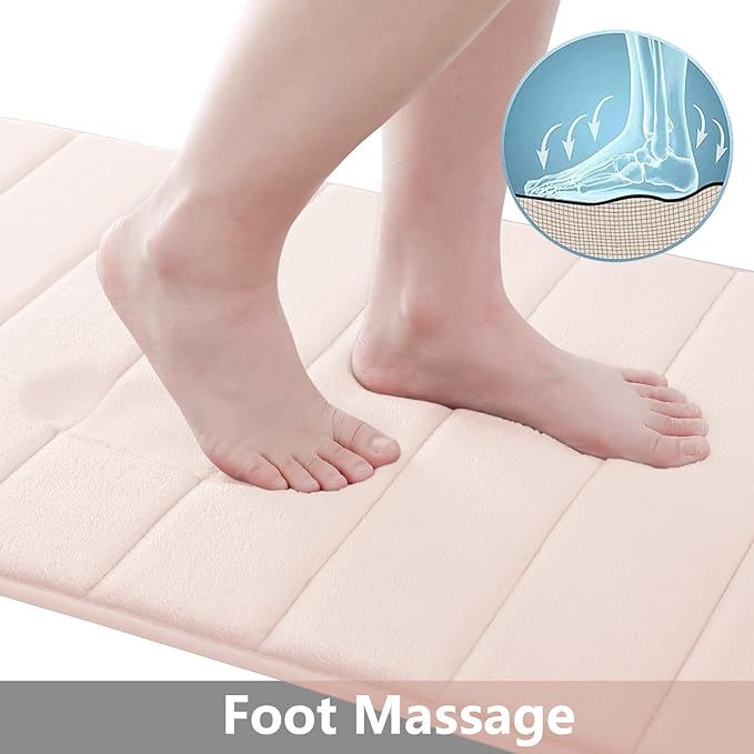 Buganda Memory Foam Bath Mat, 30" x 20", Ultra Soft and Non-Slip Bathroom Rugs, Water Absorbent and Machine Washable Bath Rug for Bathroom, Shower, and Tub, Pink