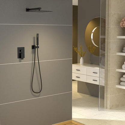 Sarlai Black Shower Faucet Set, Rainfall Shower System with Rain Shower Head and Handle Set, Modern Shower Fixtures, 10 Inch Shower Head with Handheld Combo,Shower Valve Included, Matte Black