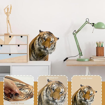 Gentle Tiger Wall Stickers & Decals - Peel & Stick, Removable Funny Tiger Window Stickers for Farmhouse Bedroom, Living Room & Shop Windows