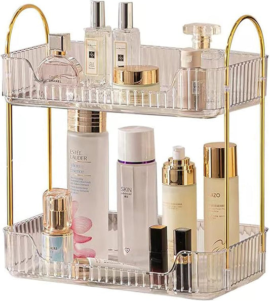 2 Tier Clear Countertop Storage - Bathroom & Kitchen Organizer, Cosmetics & Makeup Shelf, Spice Rack