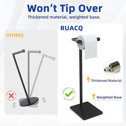 RUACQ Toilet Paper Holder Stand, Bathroom Toilet Paper Roll Holder Free Standing, Toilet Tissue Holder Stand with Post Pivoting Design, Stable Weighted Base, SUS304 Stainless Steel (Matte Black)