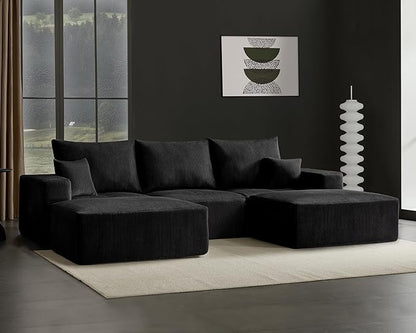 Boneless Sectional Cloud Couch Sofa for Living Room, 112" U-Shaped Modular Modern Lounge Sleeper Black Couches with Chaise, No Assemble, Cordury Compression Upholstered Sofas