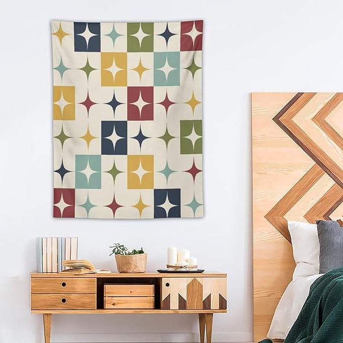 ICMOLYYENLO Boho Medieval Cat Tapestry, Abstract Atomic Starburst Geometric Aesthetic Art Wall Hanging For Bedroom Living Room Dormitory 30x40 Inches