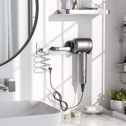Tindbea Hair Dryer Holder Curling Iron Holder Flat Iron, Blow Dryer Holder Wall Mount, 3 in 1 Bathroom Hair Tool Organizer Rack for Universal Dryer, Silver Color