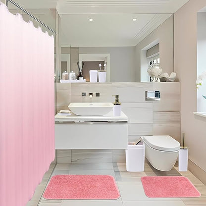 24Pcs White Bathroom Set with Shower Curtain and Rug and Accessories, White Bathroom Accessories with Trash Can,Soap Dispenser,Soap Dish,Toilet Brush,Toothbrush Holder and Cup,Q-Tip Holders