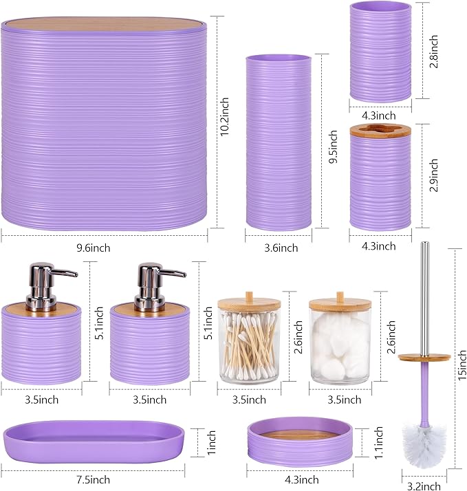 Purple Bathroom Set, 25 PCS Bathroom Accessories Set with Shower Curtains, Rugs, Trash Can, Toothbrush Holder, Soap Dispensers, Toothbrush Cup, Vanity Tray, Soap Dish, Toilet Brush, Qtip Holders