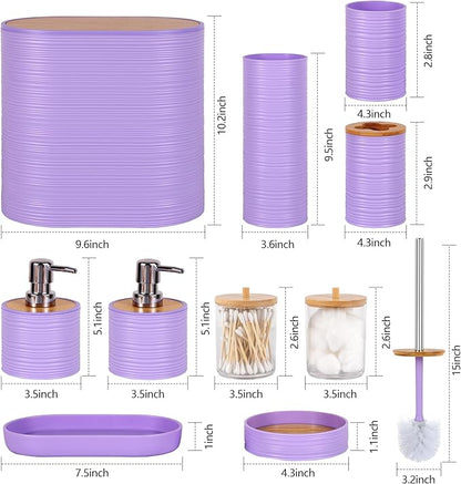 Purple Bathroom Set, 25 PCS Bathroom Accessories Set with Shower Curtains, Rugs, Trash Can, Toothbrush Holder, Soap Dispensers, Toothbrush Cup, Vanity Tray, Soap Dish, Toilet Brush, Qtip Holders