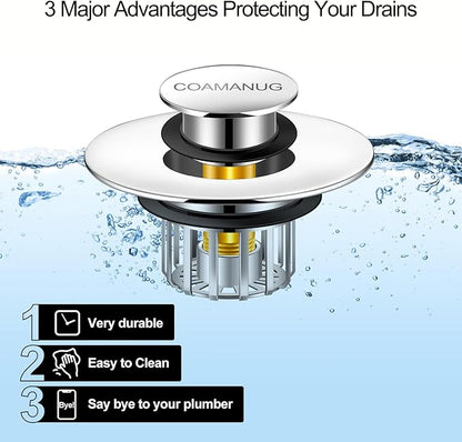 Bathtub Stopper | Shower Drain Hair Catcher, Pop-up Tub Stopper with Strainer | Bathroom Drain Plug | Drain Protector for 1-1/2 to 1-3/4"" Bath Drain Hole